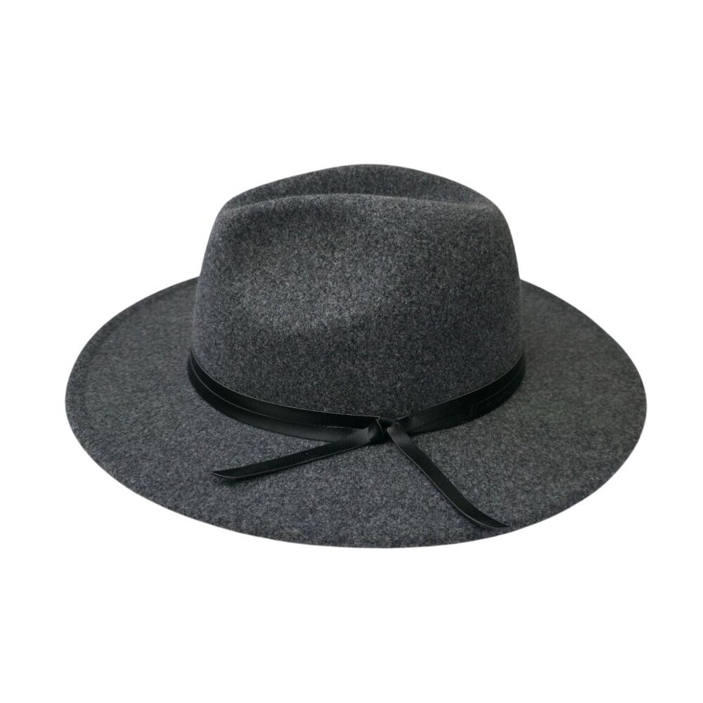 LUCKY BRAND Gray Fedora Hat w/ Black Faux Leather Ribbon Band Unisex Sz 7-1/8 - Picture 2 of 10